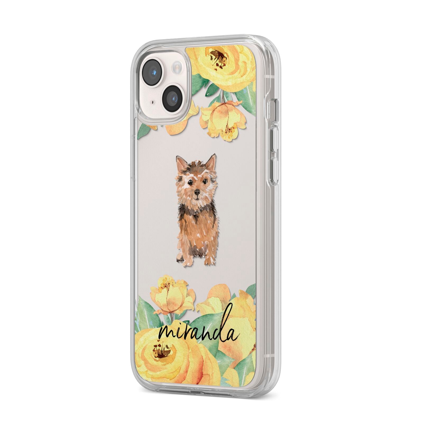 Personalised Norwich Terrier iPhone 14 Plus Clear Tough Case Starlight Angled Image