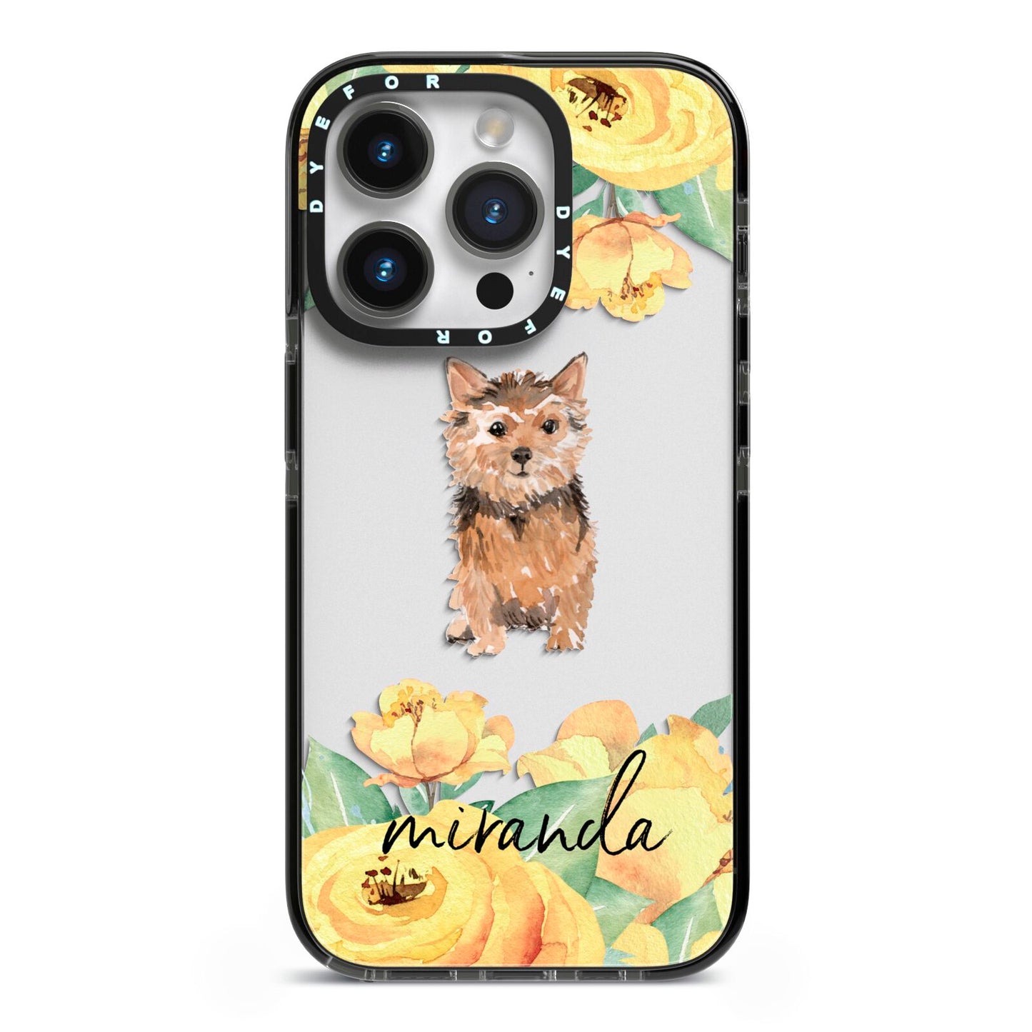 Personalised Norwich Terrier iPhone 14 Pro Black Impact Case on Silver phone