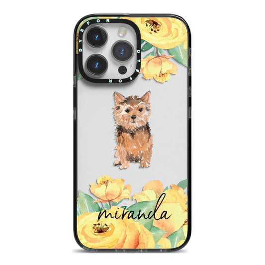 Personalised Norwich Terrier iPhone 14 Pro Max Black Impact Case on Silver phone