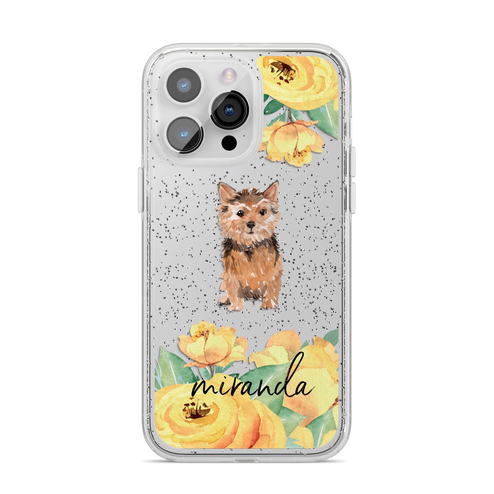 Personalised Norwich Terrier iPhone 14 Pro Max Glitter Tough Case Silver