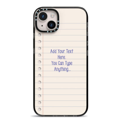 Personalised Notepad iPhone 14 Plus Black Impact Case on Silver phone