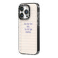 Personalised Notepad iPhone 14 Pro Black Impact Case Side Angle on Silver phone