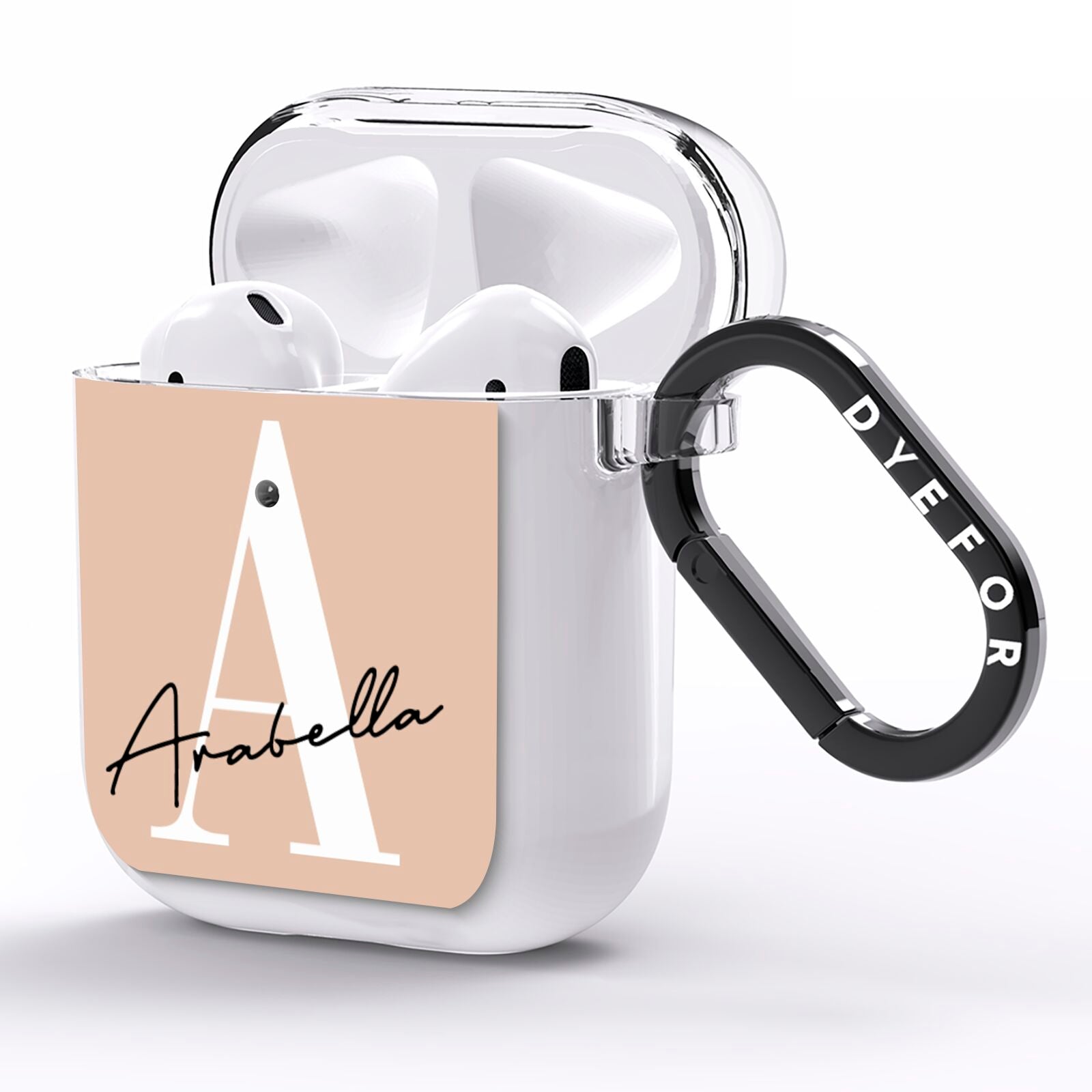 Personalised Nude Colour Initial AirPods Clear Case Side Image