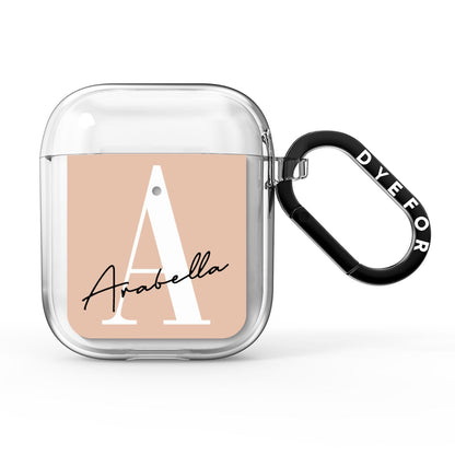 Personalised Nude Colour Initial AirPods Clear Case