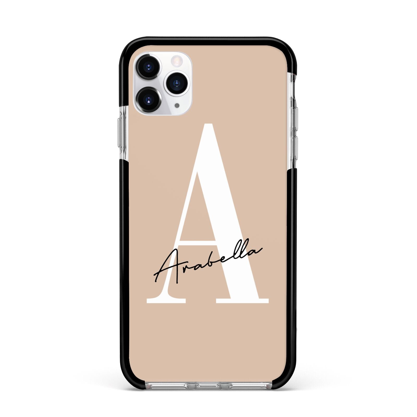 Personalised Nude Colour Initial Apple iPhone 11 Pro Max in Silver with Black Impact Case