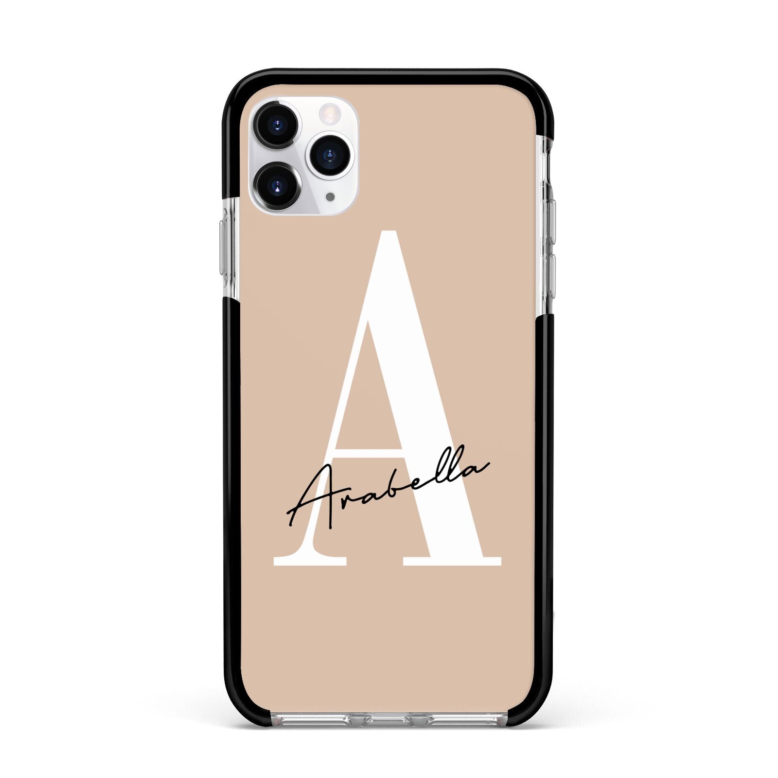 Personalised Nude Colour Initial Apple iPhone 11 Pro Max in Silver with Black Impact Case