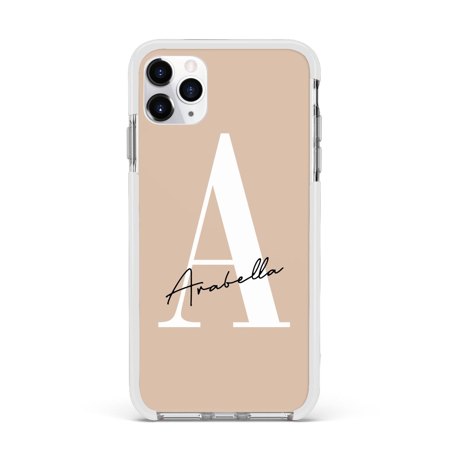 Personalised Nude Colour Initial Apple iPhone 11 Pro Max in Silver with White Impact Case