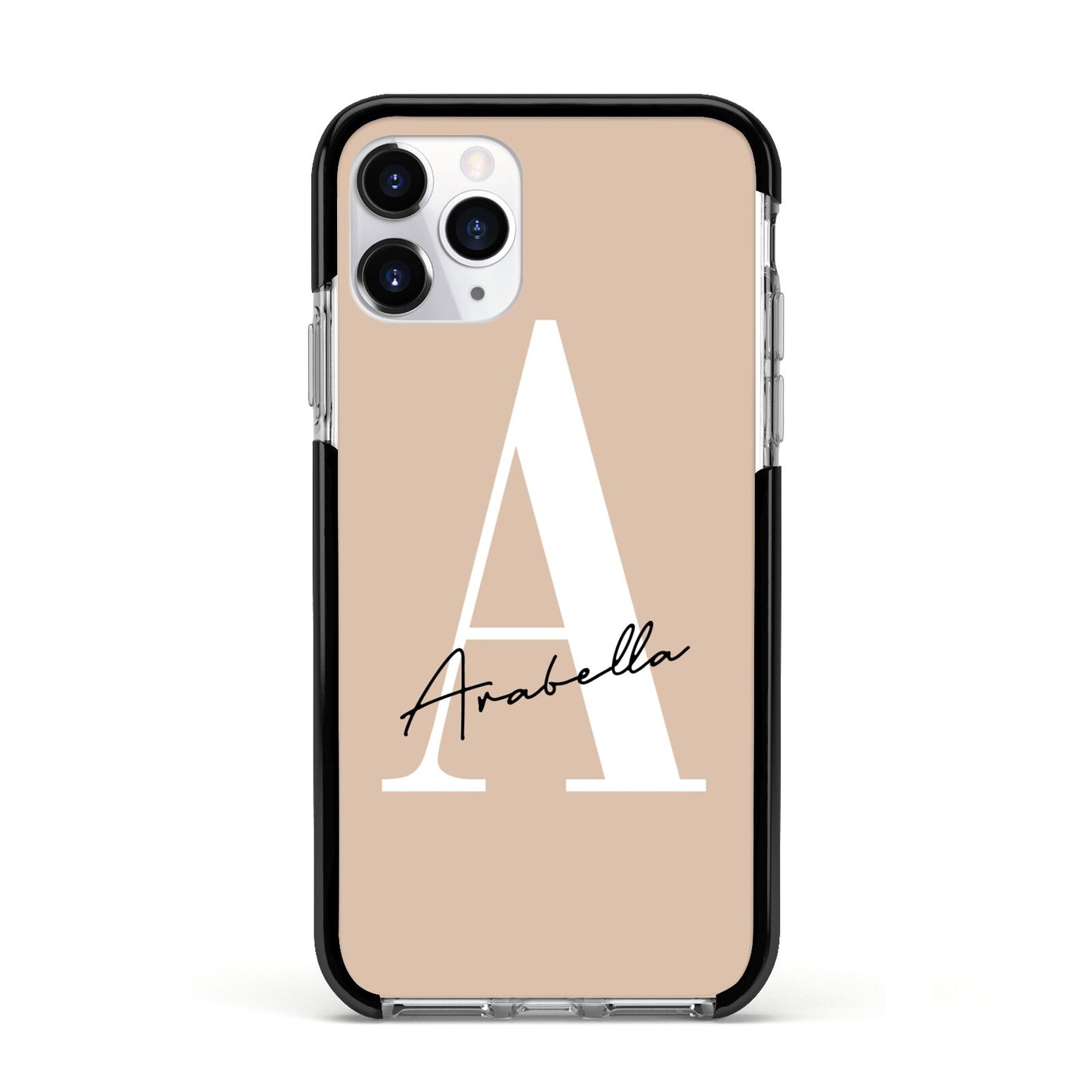 Personalised Nude Colour Initial Apple iPhone 11 Pro in Silver with Black Impact Case