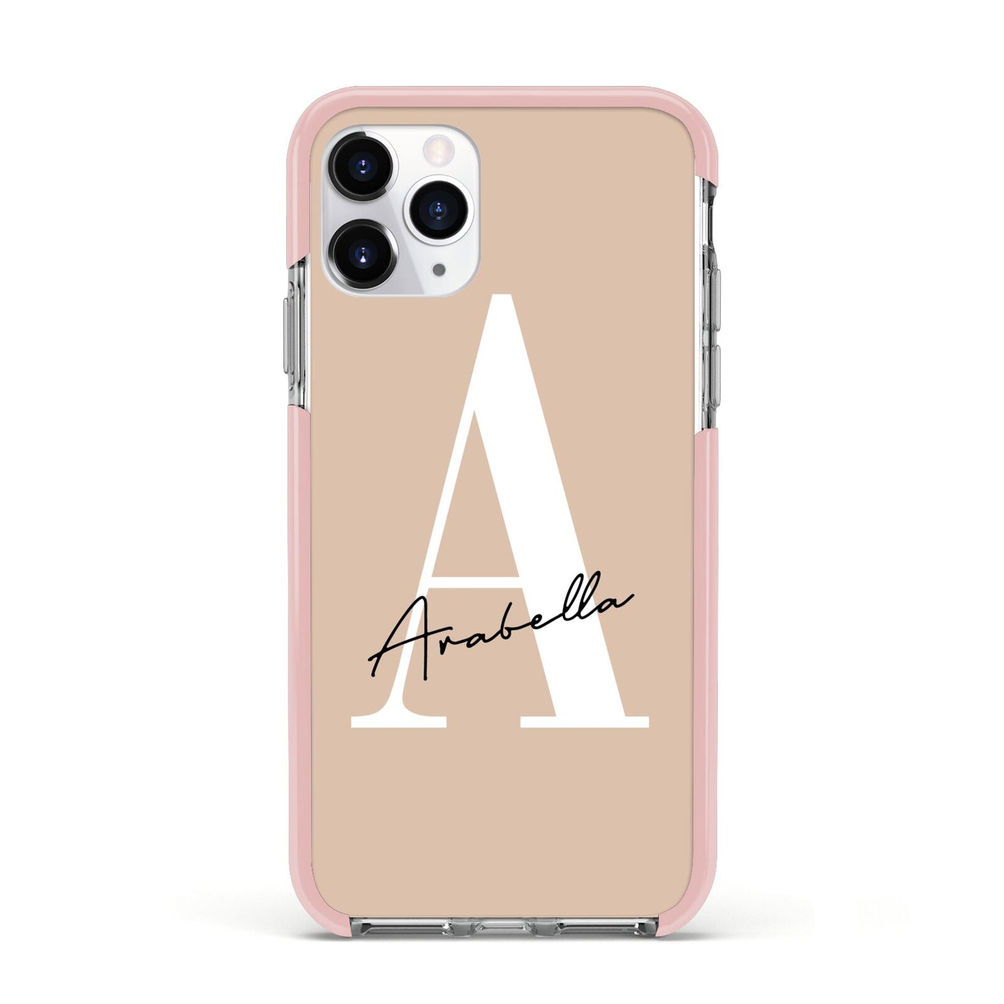 Personalised Nude Colour Initial Apple iPhone 11 Pro in Silver with Pink Impact Case