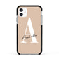 Personalised Nude Colour Initial Apple iPhone 11 in White with Black Impact Case