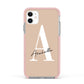 Personalised Nude Colour Initial Apple iPhone 11 in White with Pink Impact Case