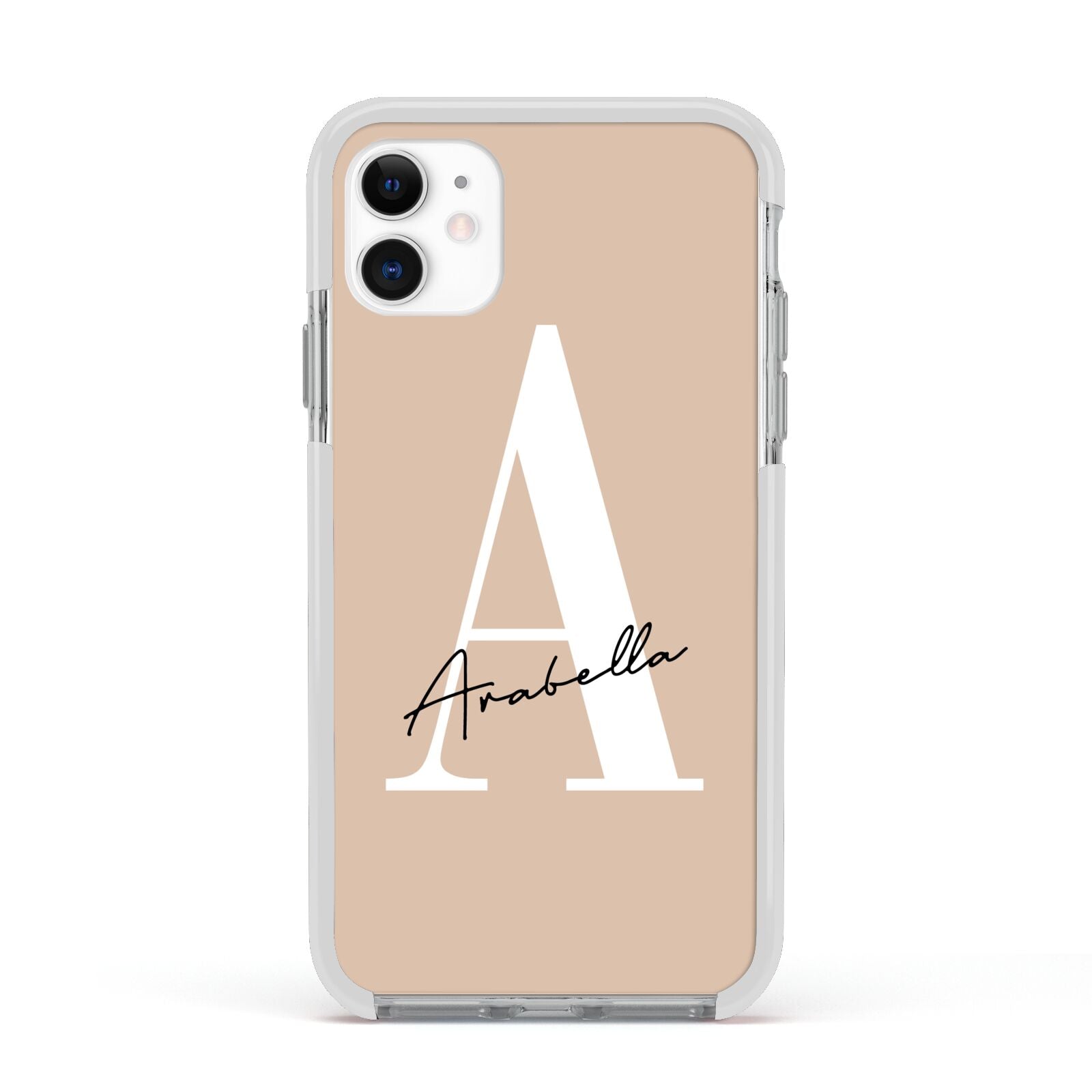 Personalised Nude Colour Initial Apple iPhone 11 in White with White Impact Case