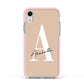 Personalised Nude Colour Initial Apple iPhone XR Impact Case Pink Edge on Silver Phone