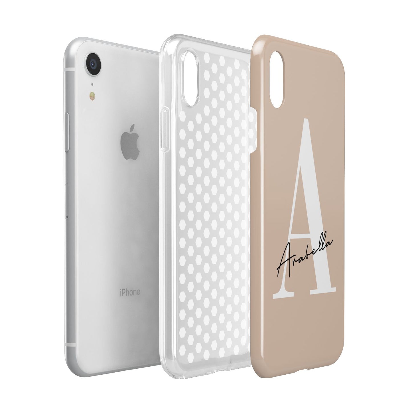 Personalised Nude Colour Initial Apple iPhone XR White 3D Tough Case Expanded view