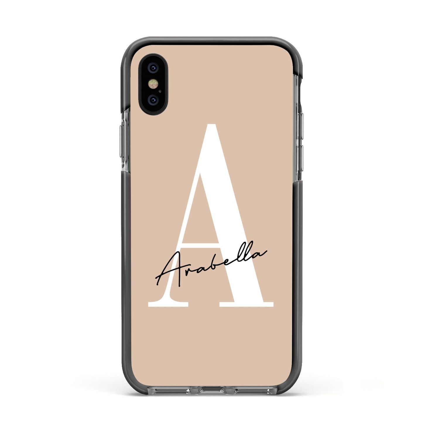 Personalised Nude Colour Initial Apple iPhone Xs Impact Case Black Edge on Black Phone