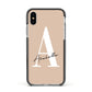 Personalised Nude Colour Initial Apple iPhone Xs Impact Case Black Edge on Silver Phone