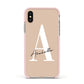 Personalised Nude Colour Initial Apple iPhone Xs Impact Case Pink Edge on Gold Phone