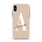 Personalised Nude Colour Initial Apple iPhone Xs Impact Case White Edge on Silver Phone
