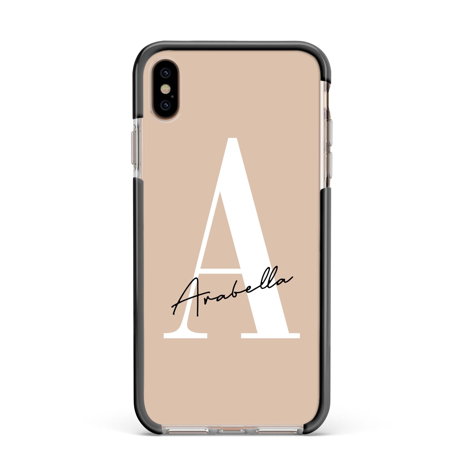 Personalised Nude Colour Initial Apple iPhone Xs Max Impact Case Black Edge on Gold Phone