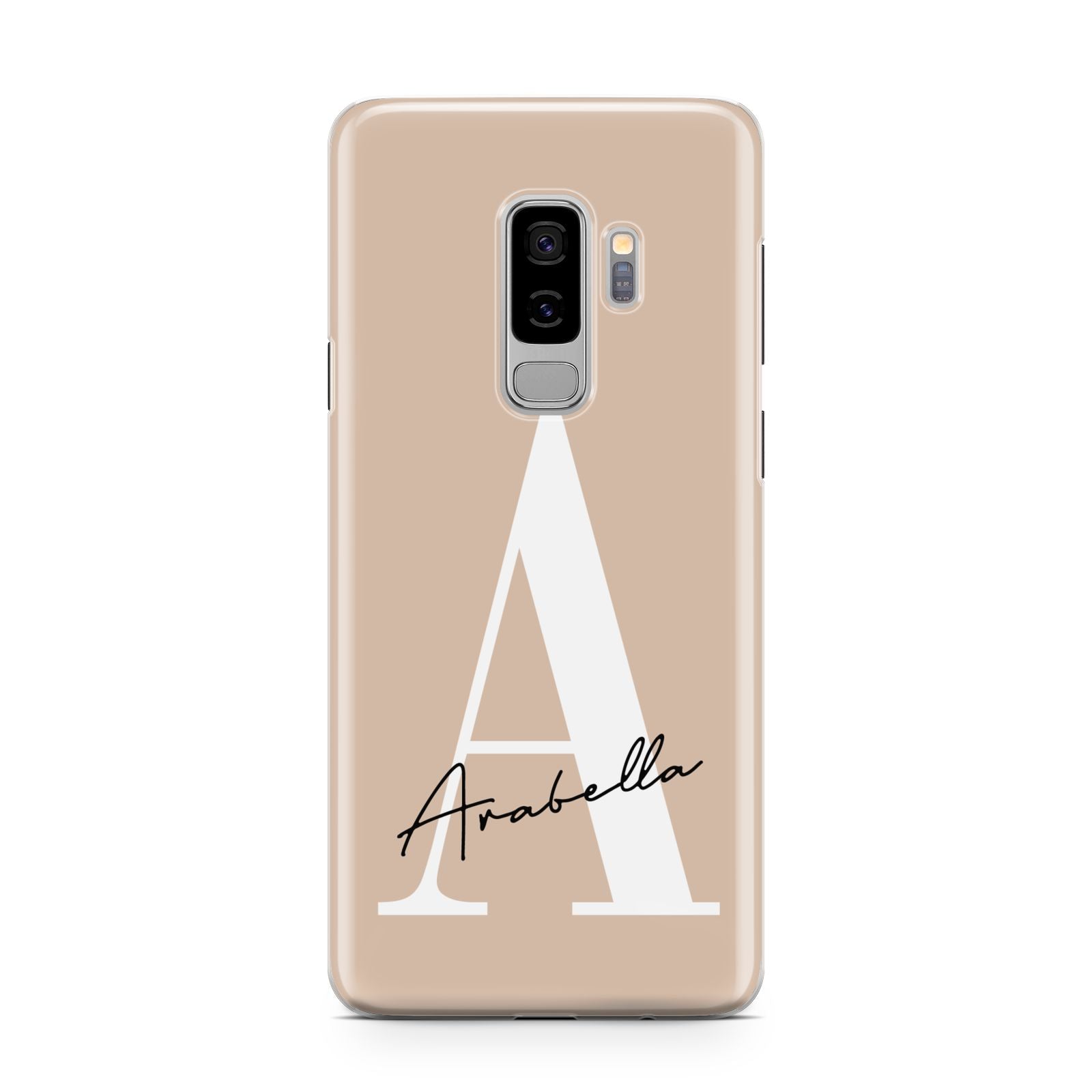 Personalised Nude Colour Initial Samsung Galaxy S9 Plus Case on Silver phone