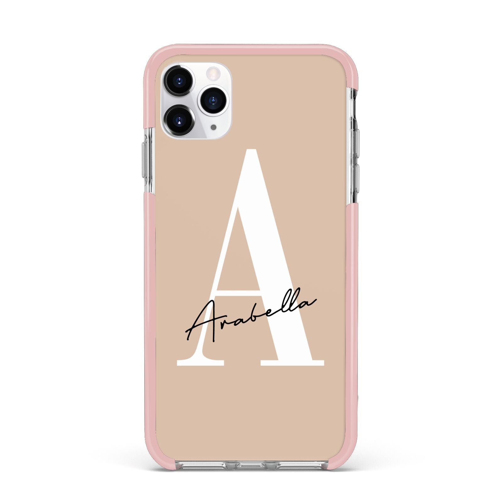 Personalised Nude Colour Initial iPhone 11 Pro Max Impact Pink Edge Case