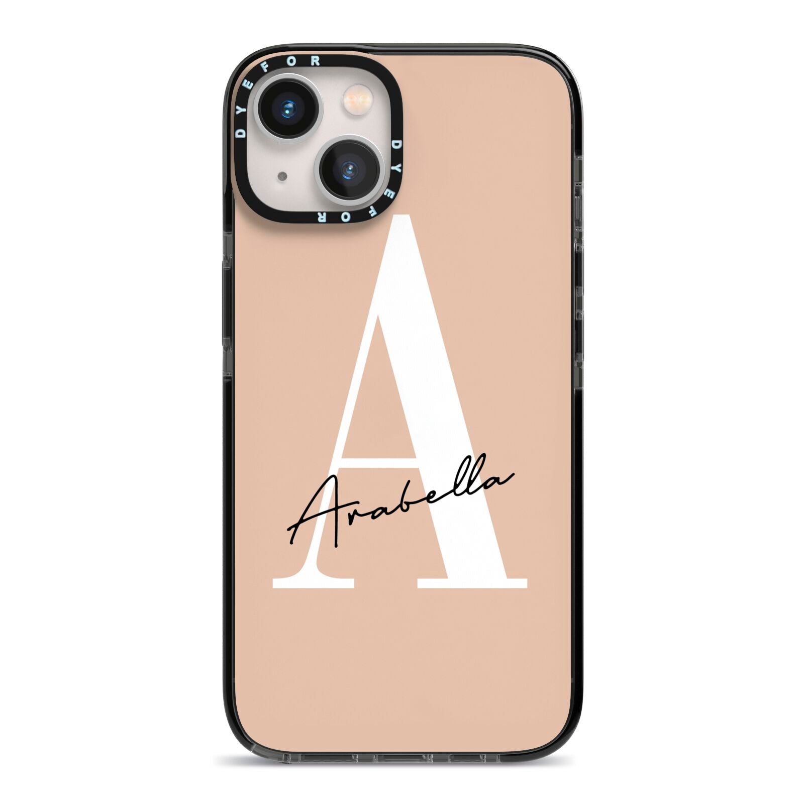Personalised Nude Colour Initial iPhone 13 Black Impact Case on Silver phone