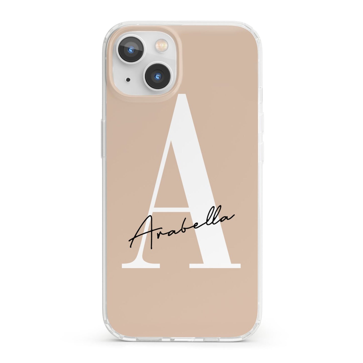 Personalised Nude Colour Initial iPhone 13 Clear Bumper Case
