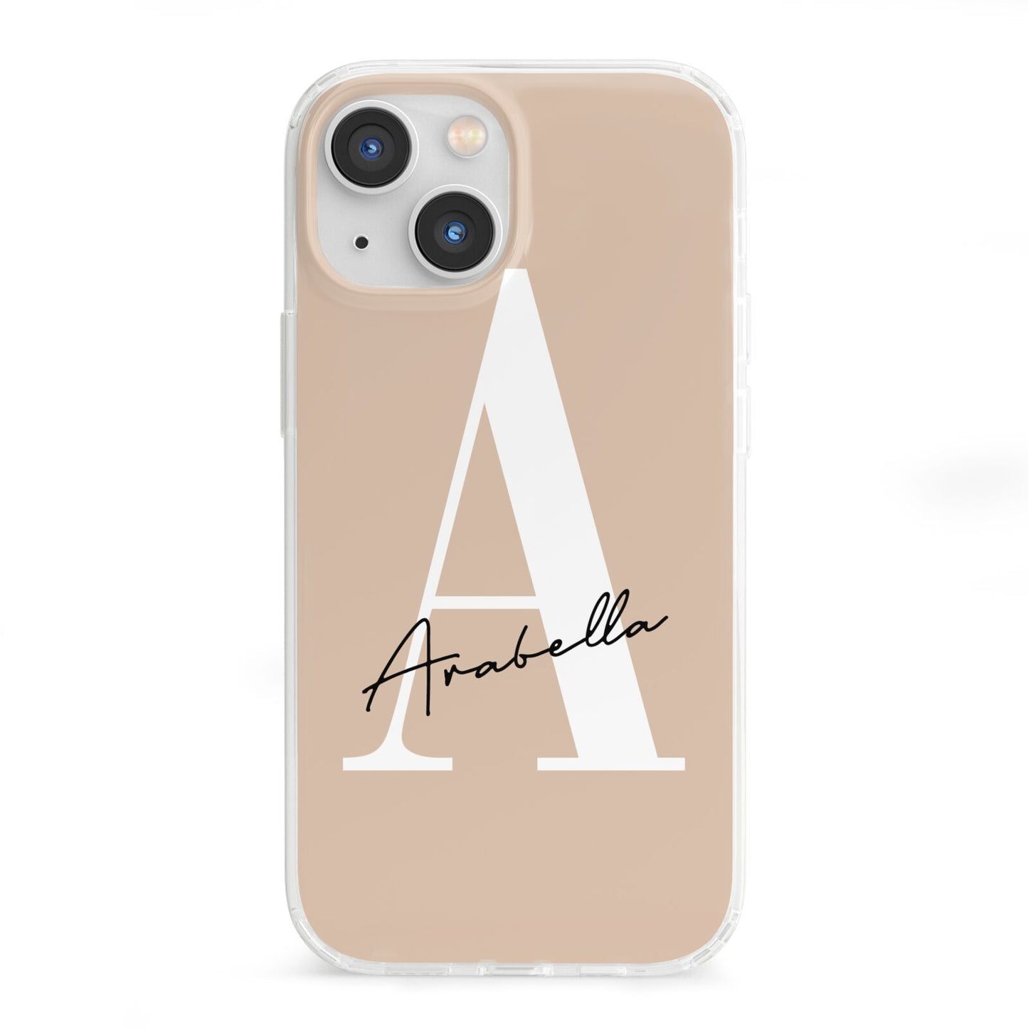 Personalised Nude Colour Initial iPhone 13 Mini Clear Bumper Case