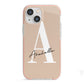 Personalised Nude Colour Initial iPhone 13 Mini TPU Impact Case with Pink Edges