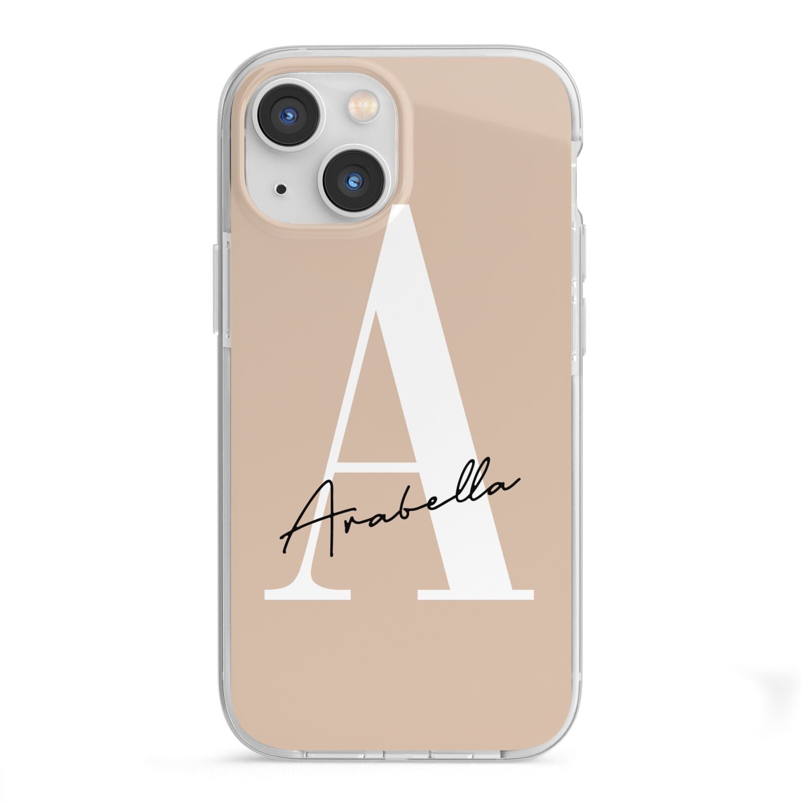 Personalised Nude Colour Initial iPhone 13 Mini TPU Impact Case with White Edges