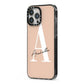 Personalised Nude Colour Initial iPhone 13 Pro Max Black Impact Case Side Angle on Silver phone