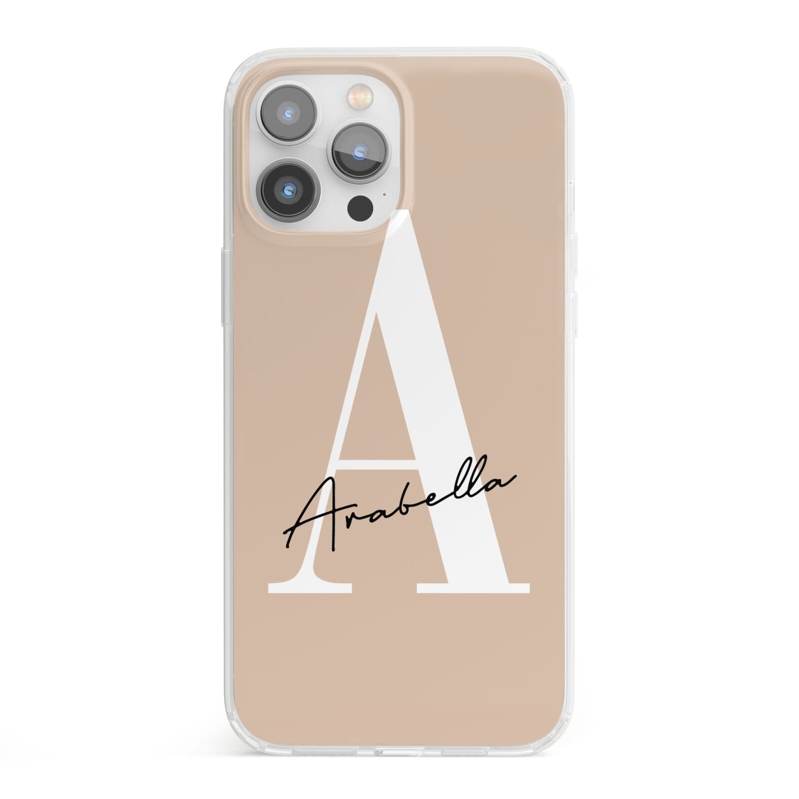 Personalised Nude Colour Initial iPhone 13 Pro Max Clear Bumper Case