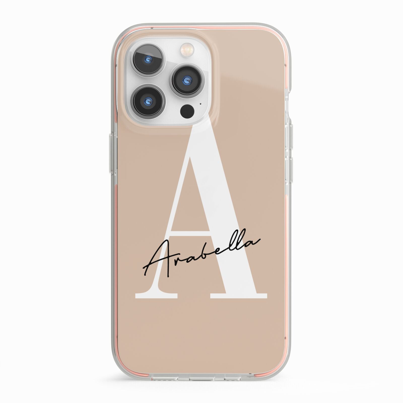 Personalised Nude Colour Initial iPhone 13 Pro TPU Impact Case with Pink Edges