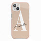 Personalised Nude Colour Initial iPhone 13 TPU Impact Case with Pink Edges