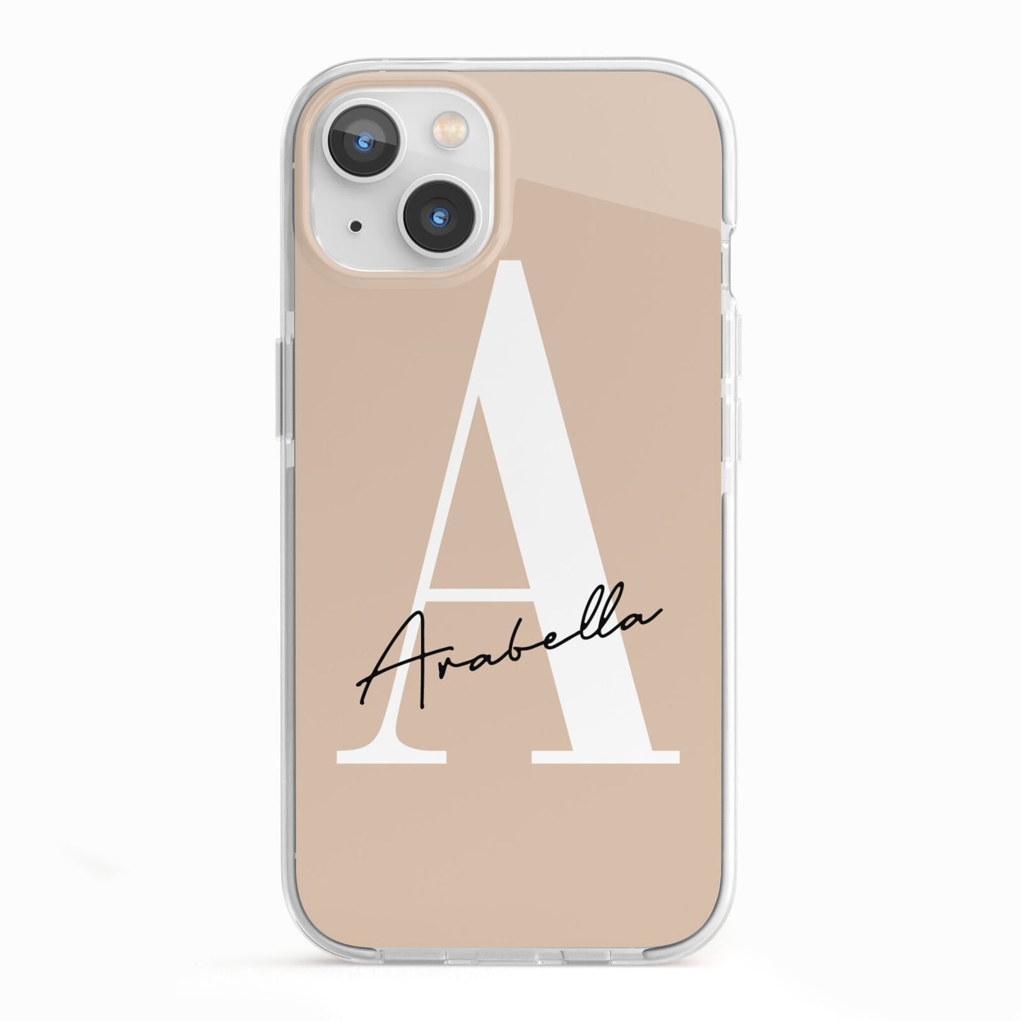 Personalised Nude Colour Initial iPhone 13 TPU Impact Case with White Edges