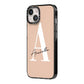 Personalised Nude Colour Initial iPhone 14 Black Impact Case Side Angle on Silver phone