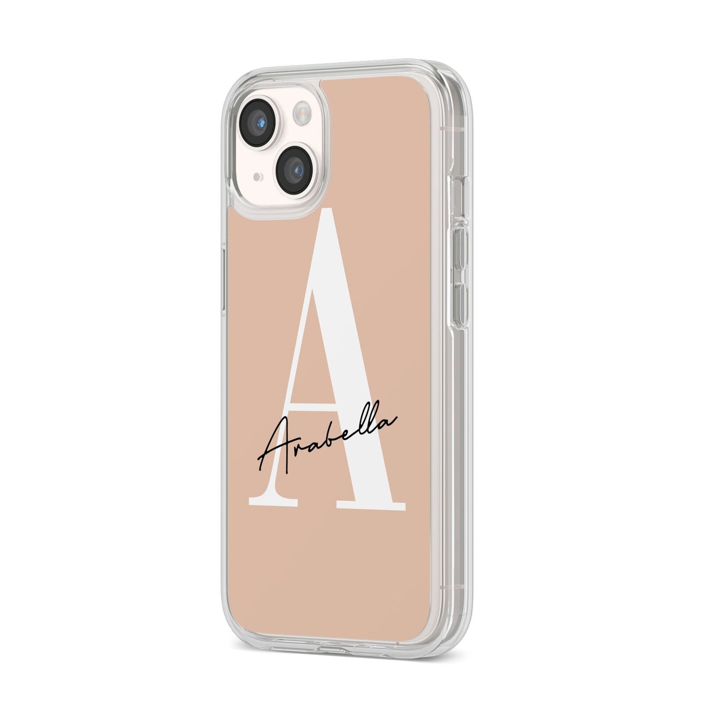 Personalised Nude Colour Initial iPhone 14 Clear Tough Case Starlight Angled Image