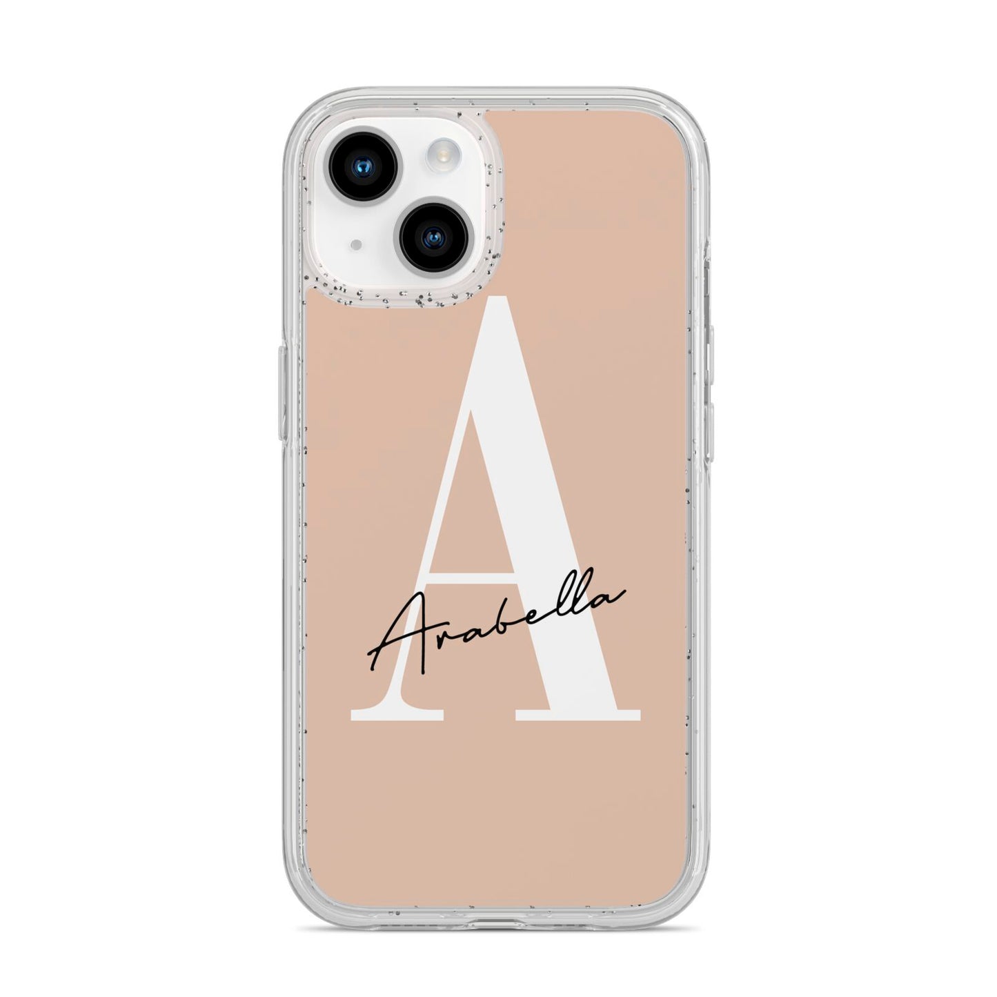 Personalised Nude Colour Initial iPhone 14 Glitter Tough Case Starlight