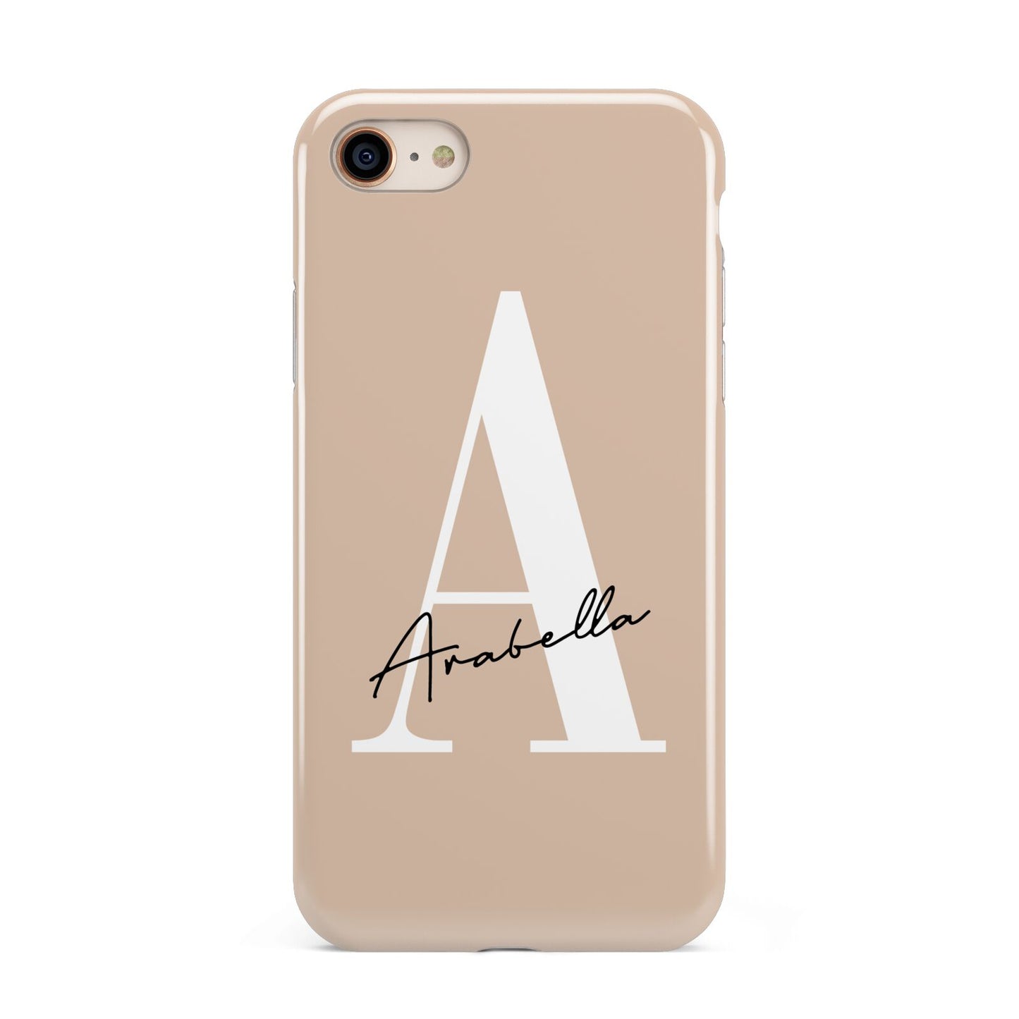 Personalised Nude Colour Initial iPhone 8 3D Tough Case on Gold Phone