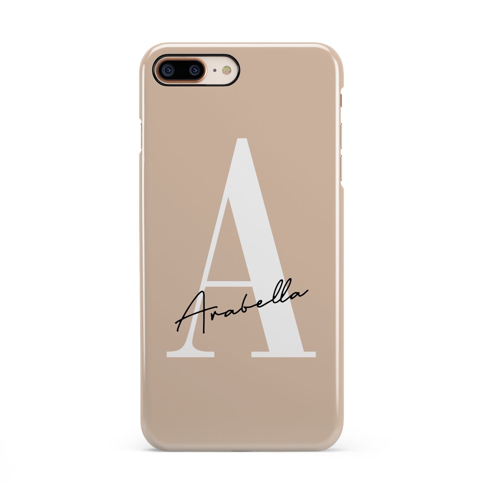 Personalised Nude Colour Initial iPhone 8 Plus 3D Snap Case on Gold Phone