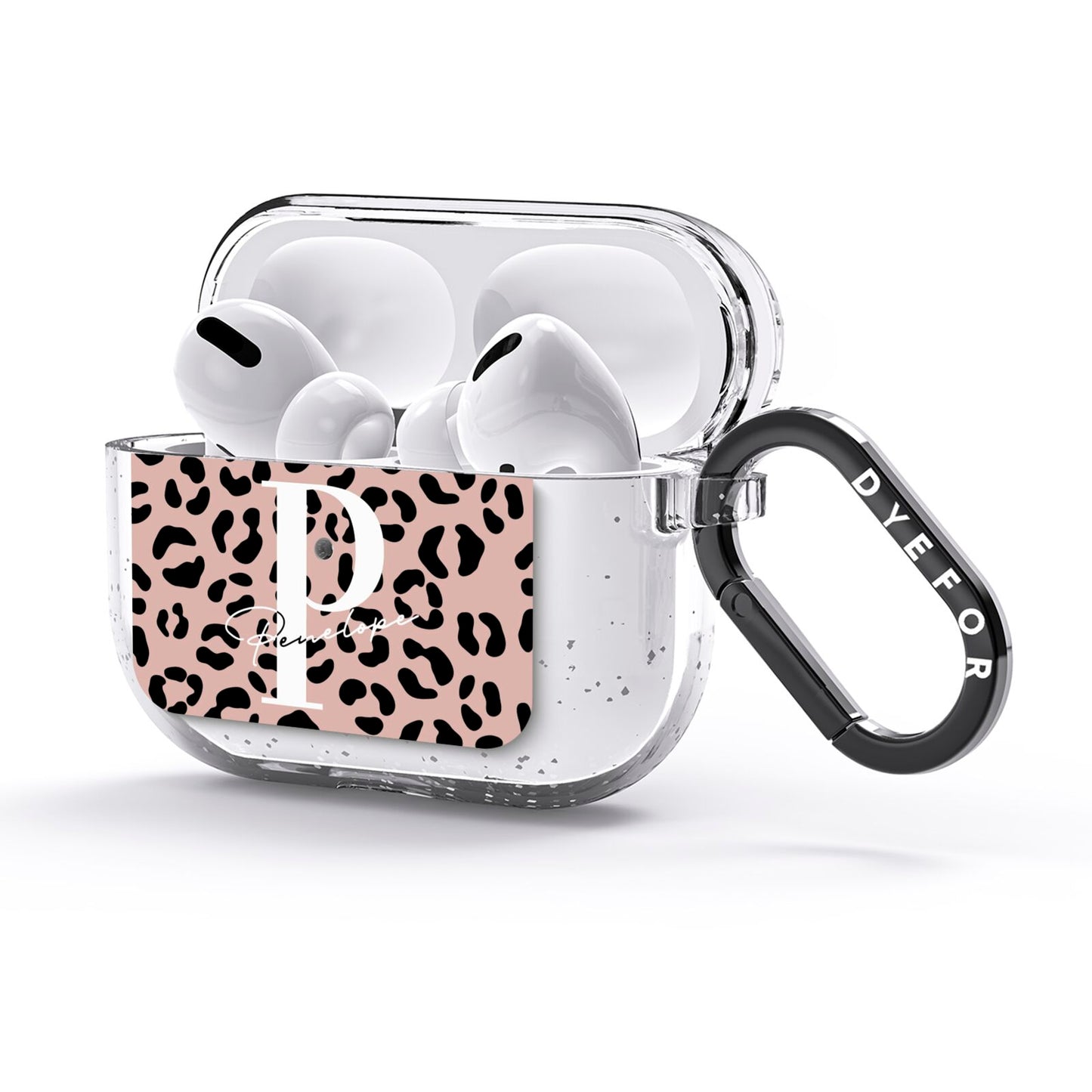 Personalised Nude Colour Leopard Print AirPods Glitter Case 3rd Gen Side Image