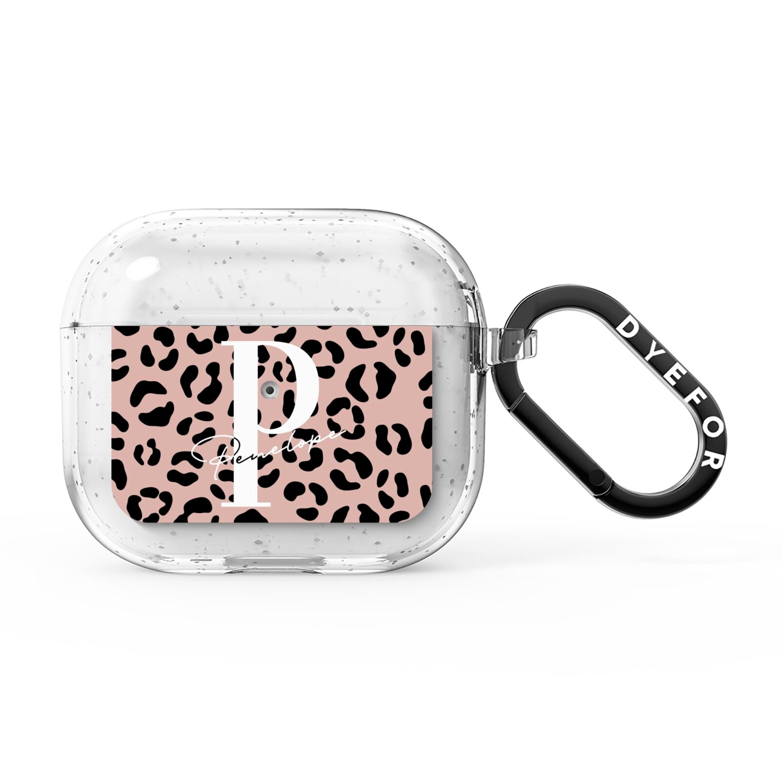 Personalised Nude Colour Leopard Print AirPods Glitter Case 3rd Gen