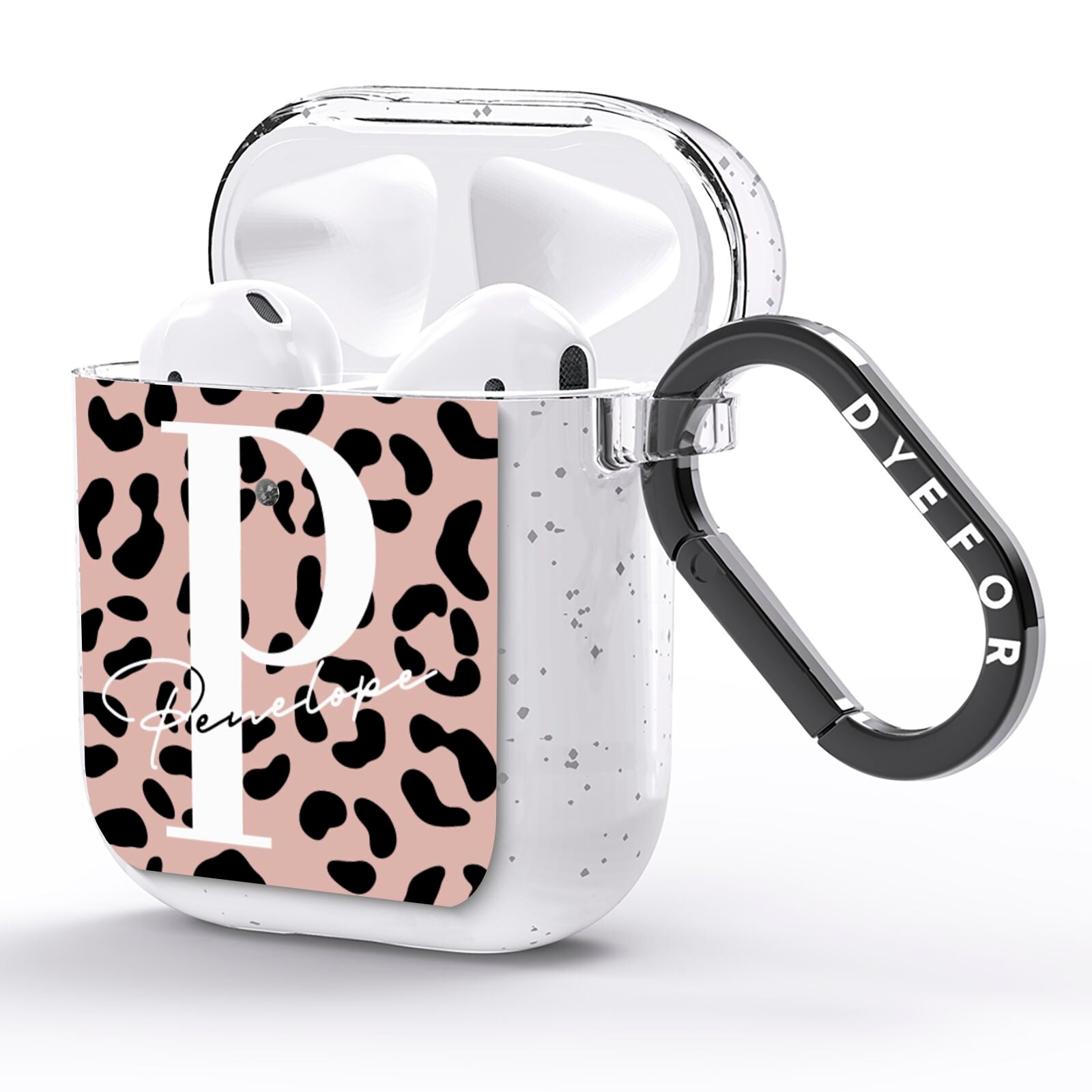 Personalised Nude Colour Leopard Print AirPods Glitter Case Side Image