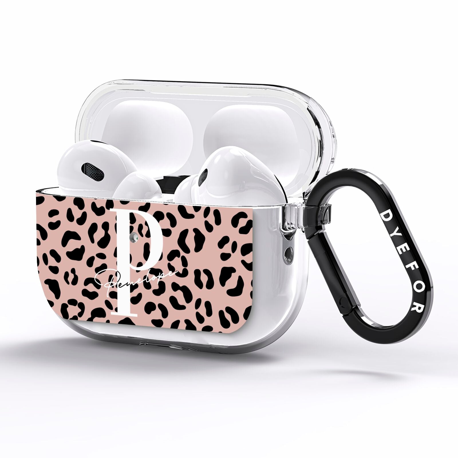 Personalised Nude Colour Leopard Print AirPods Pro Clear Case Side Image