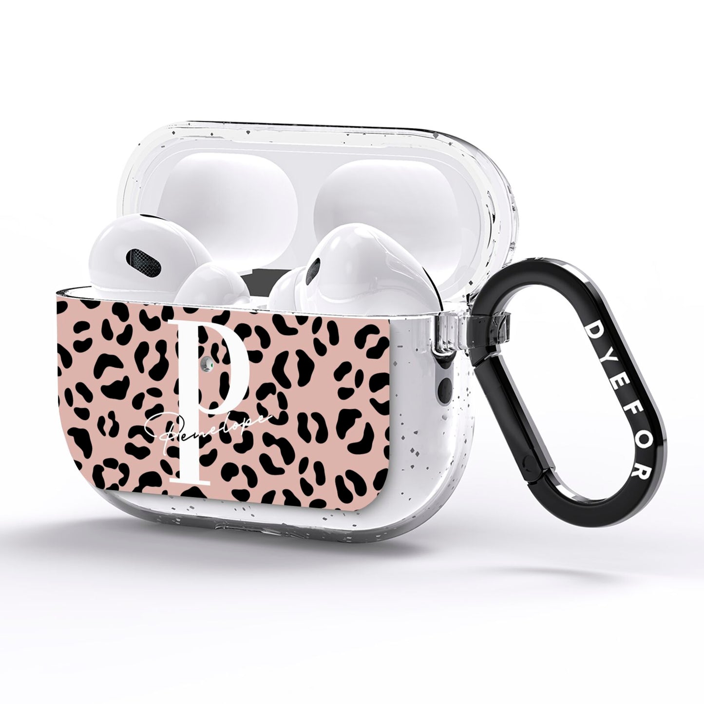 Personalised Nude Colour Leopard Print AirPods Pro Glitter Case Side Image