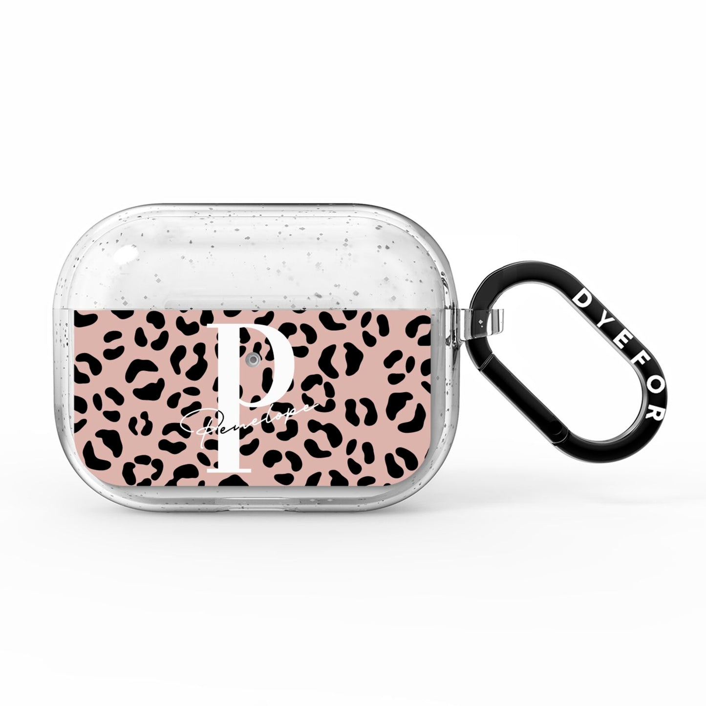 Personalised Nude Colour Leopard Print AirPods Pro Glitter Case