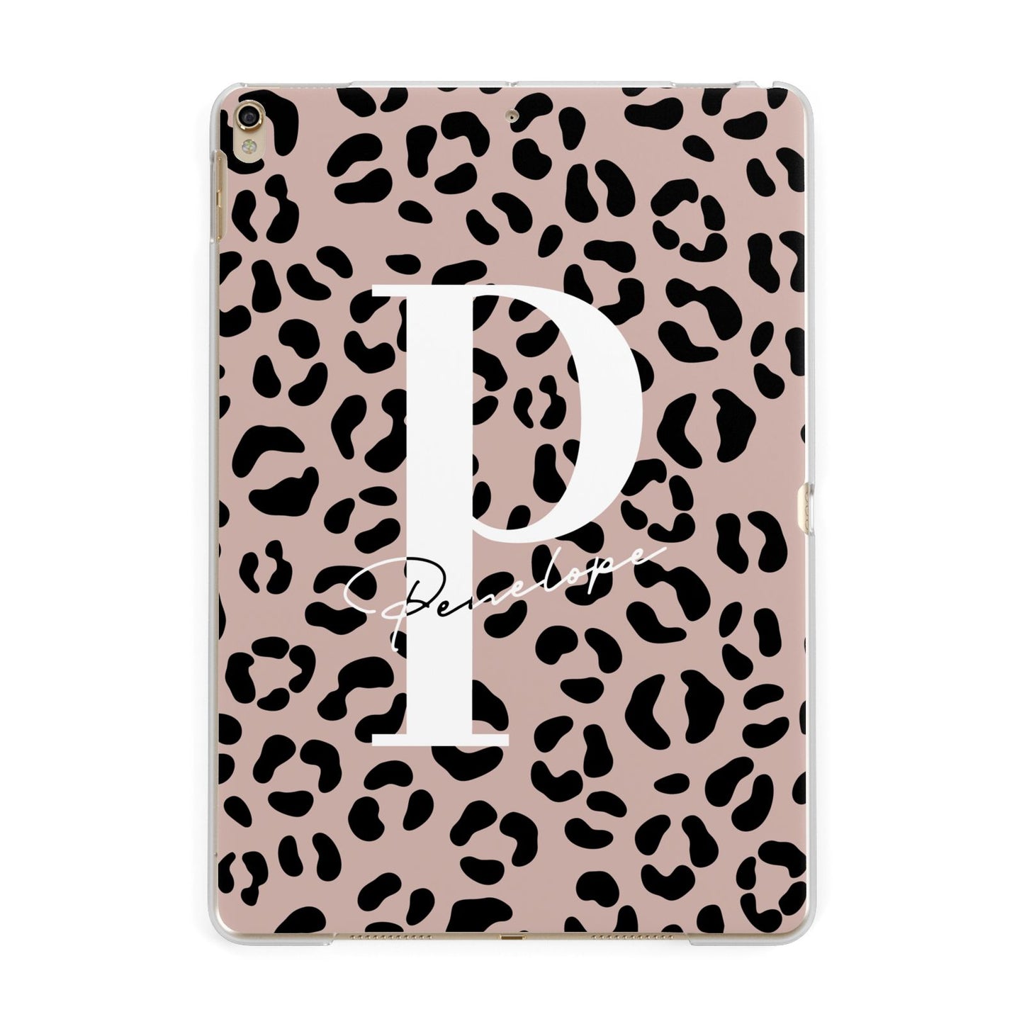 Personalised Nude Colour Leopard Print Apple iPad Gold Case