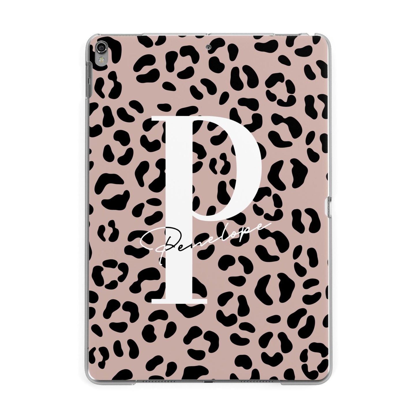 Personalised Nude Colour Leopard Print Apple iPad Grey Case