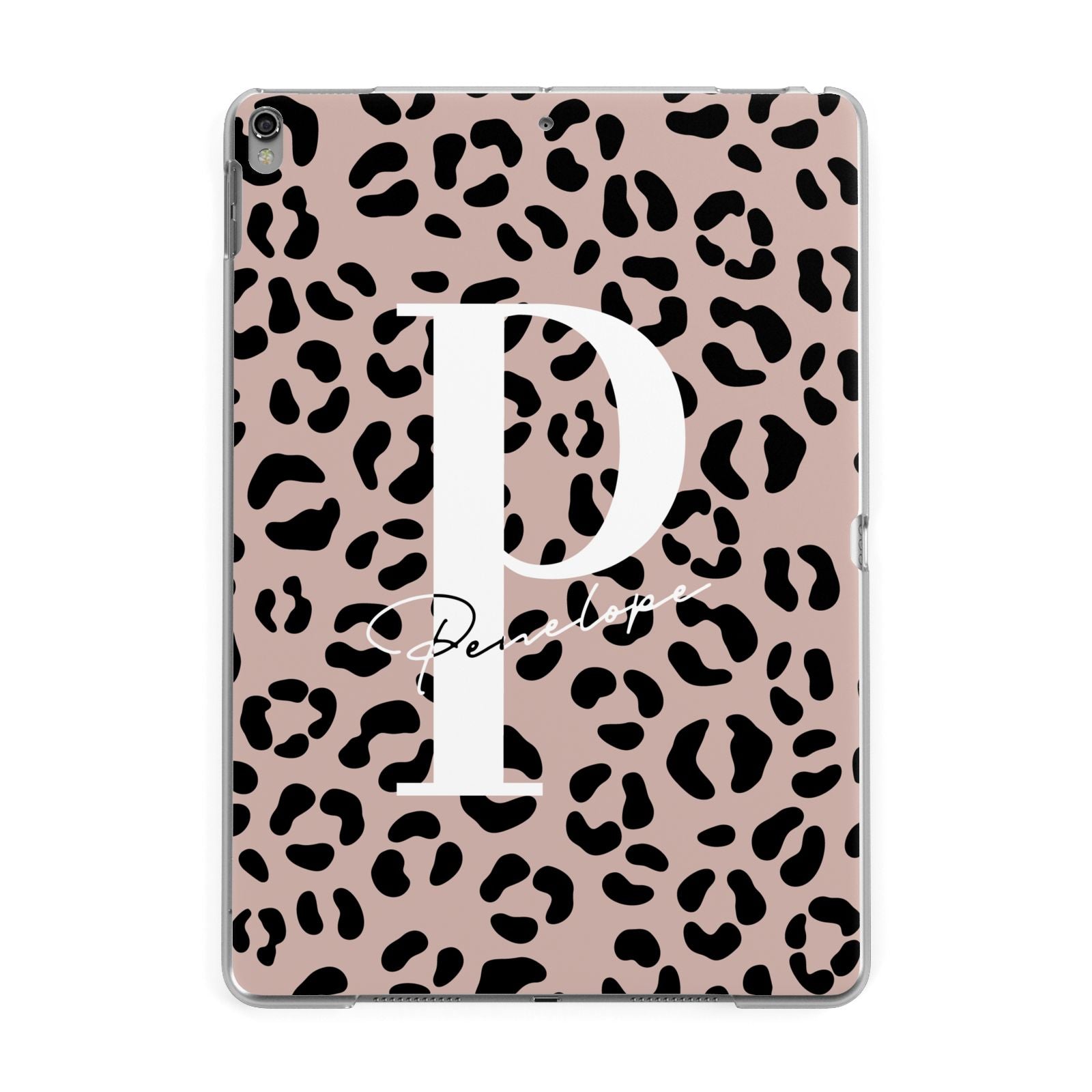 Personalised Nude Colour Leopard Print Apple iPad Grey Case