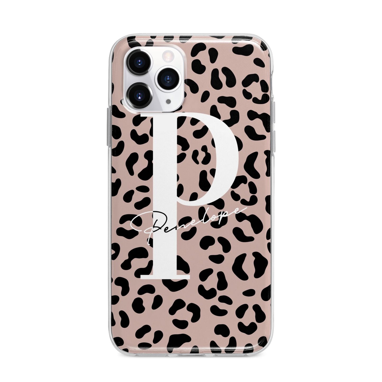 Personalised Nude Colour Leopard Print Apple iPhone 11 Pro Max in Silver with Bumper Case